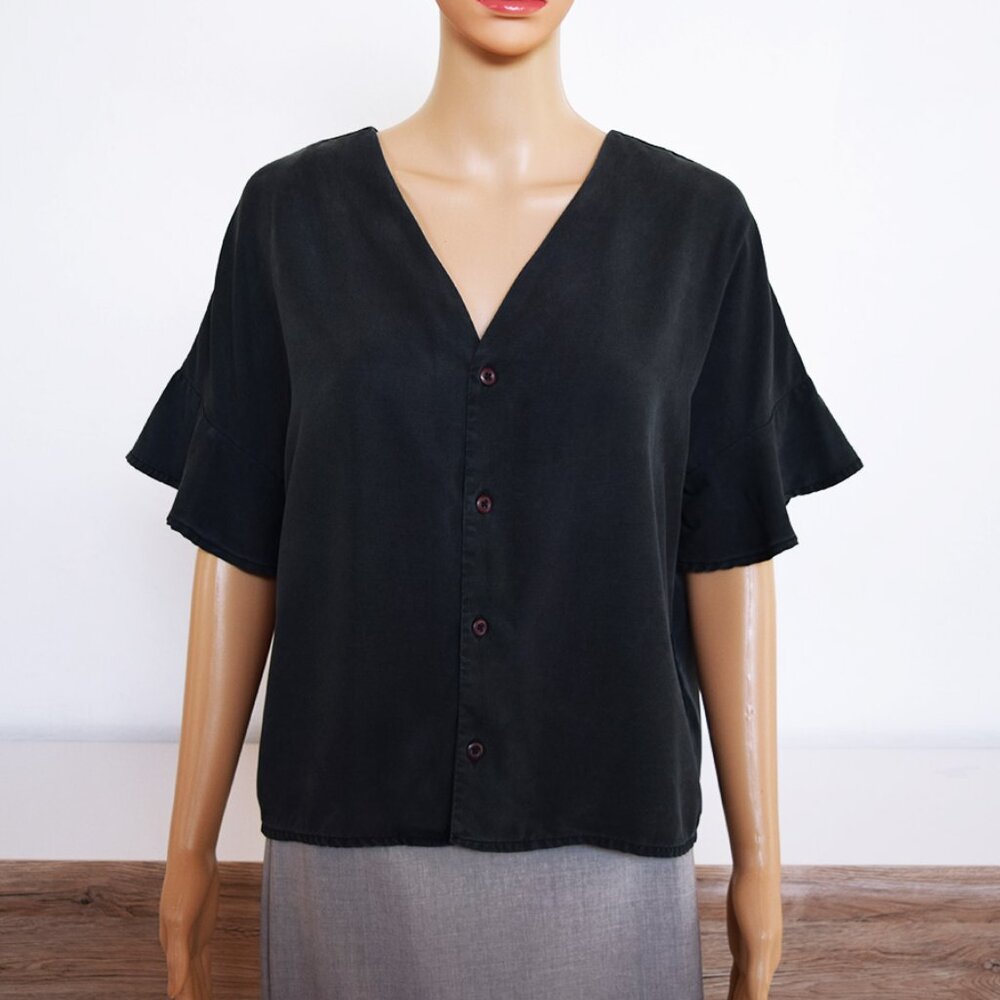 VETTA Romantic Capsule Flounce Sleeve Button-Up 100% Tencel Blouse - Picture 6 of 14